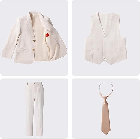 Boys Linen Suit Casual Summer 3 Piece Slim Fit Suit Breathable Kids Teen boy Jacket Vest Pant