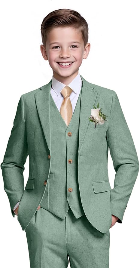 Boys Linen Suit Casual Summer 3 Piece Slim Fit Suit Breathable Kids Teen boy Jacket Vest Pant