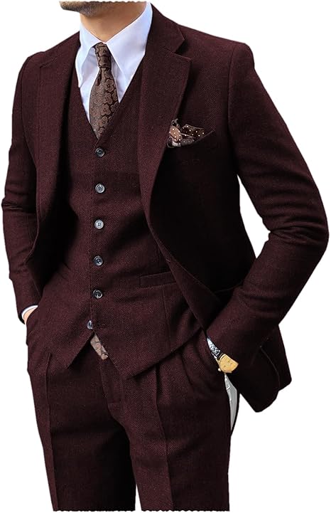 Men's Vintage 3 Piece Suit Tweed Herringbone Suit Slim Fit Groom Tuxedo Suit Ballroom Jacket Suit Vest Pants
