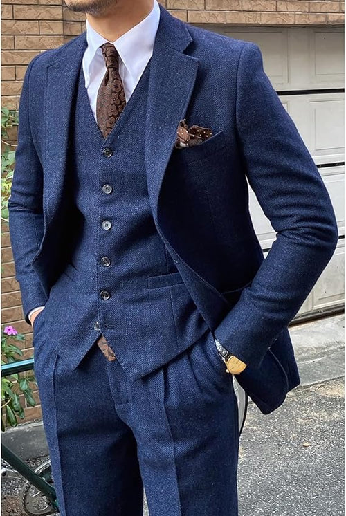 Men's Vintage 3 Piece Suit Tweed Herringbone Suit Slim Fit Groom Tuxedo Suit Ballroom Jacket Suit Vest Pants