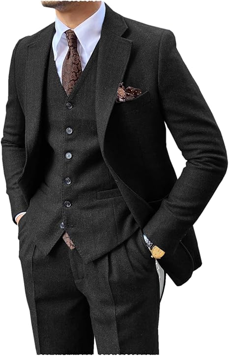 Men's Vintage 3 Piece Suit Tweed Herringbone Suit Slim Fit Groom Tuxedo Suit Ballroom Jacket Suit Vest Pants