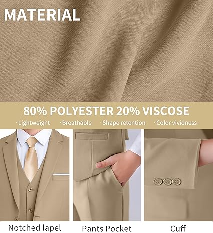 Boys Formal Suit 4 Piece Set Classic Fit Wedding Tuxedo with Jacket Vest Shirt Pants Tie for Kids